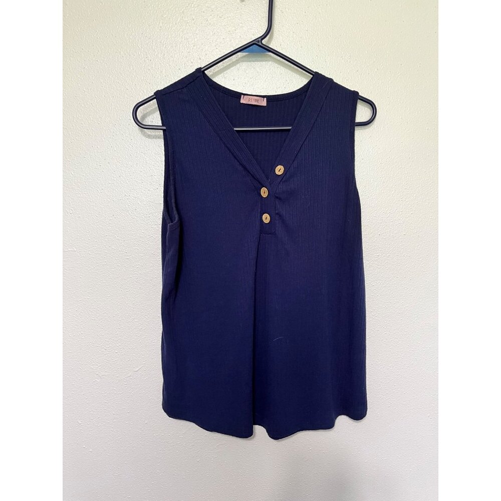 P.S. Love Tank Top Blue Ribbed with Faux Buttons Womans Size L